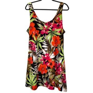 Zooni Design Dress Size XXL Black Red Floral Flowy Travel Vacation Stretch Plus